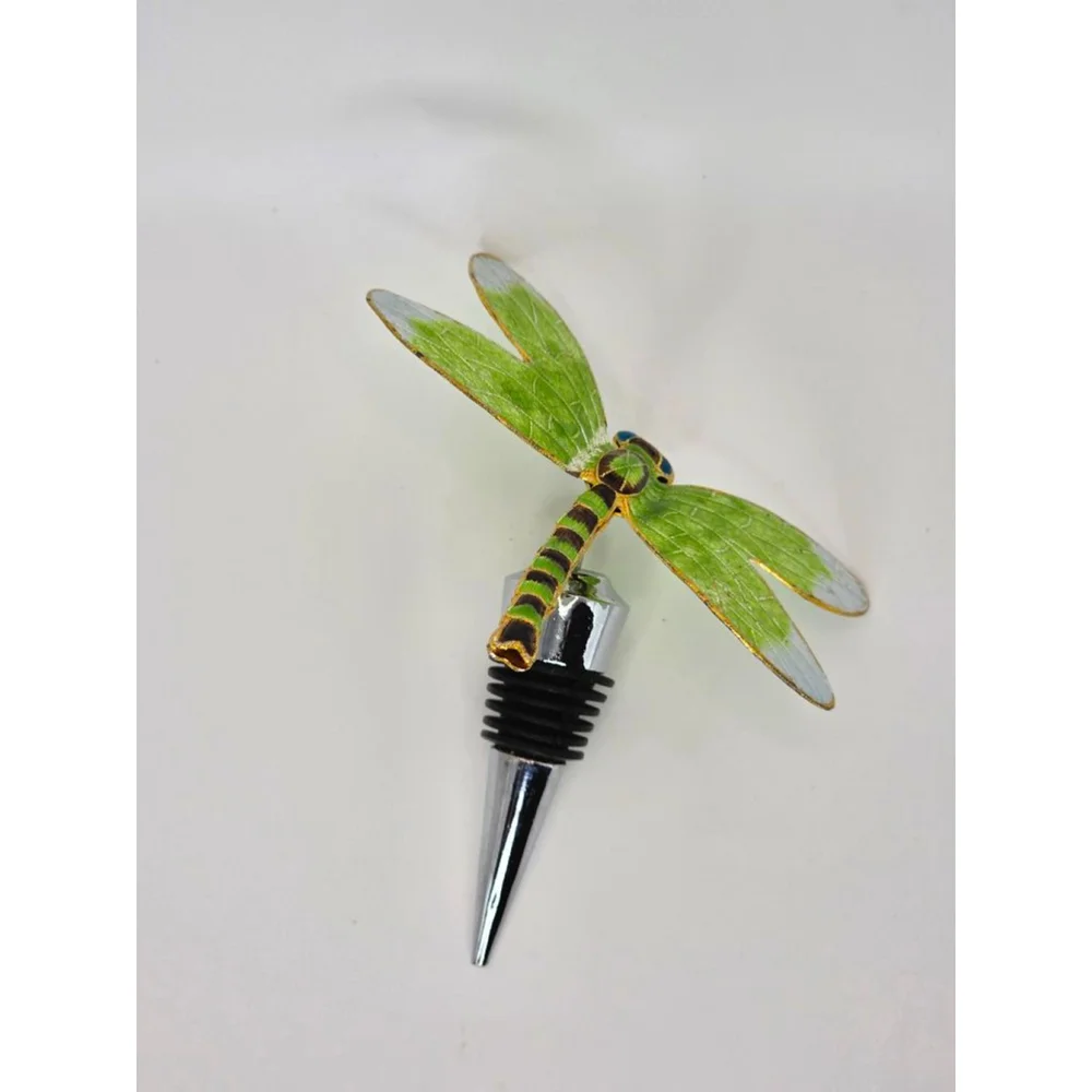 Decorative Dragonfly Wine Bottle Stopper – Green & Gold Enameled Wings